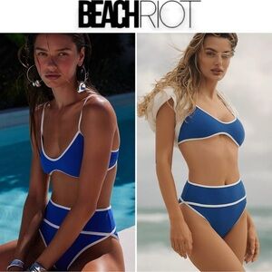 Beach Riot Riot Leona Bikini Top & Carlotta Bottom Riviera Azure Blue Bikini Set